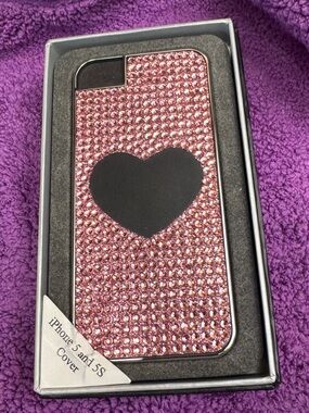 Things Remembered Pink Rhinestone Phone Case with Black Heart Accent New